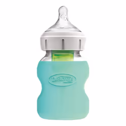 Dr Brown's Natural Flow Flow Options+ Glass Baby Bottle Sleeves, 100 Percent Silicone, Wide Neck, 150 ml/5oz, Mint