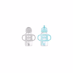 Dr. Brown's Milestones Wide-Neck Sippy Straw Bottle with 100% Silicone Handles, 9oz/270mL, Gray & Green, 2 Pack, 6m+