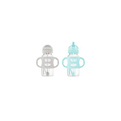 Dr. Brown's Milestones Wide-Neck Sippy Straw Bottle with 100% Silicone Handles, 9oz/270mL, Gray & Green, 2 Pack, 6m+