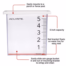 AcuRite Waterfall Rain Gauge with 5-inch Rainfall Capacity (00858W)  Clear