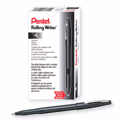Pentel Rolling Writer Pen 0.8 Millimeter Cushion Ball Tip Black Ink 12 pens (R100-A)
