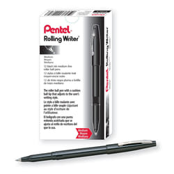 Pentel Rolling Writer Pen  0.8 Millimeter Cushion Ball Tip  Black Ink  12 pens (R100-A)