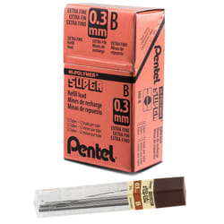 Pentel Super Hi-Polymer Lead  0.3mm Extra Fine  B  12 Pcs/Tube  Box of 12 Tubes (300-B)