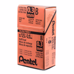 Pentel Super Hi-Polymer Lead  0.3mm Extra Fine  B  12 Pcs/Tube  Box of 12 Tubes (300-B)