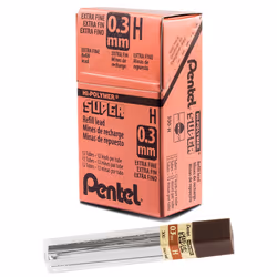 Pentel Super Hi-Polymer Lead 0.3mm Extra Fine H 12 Piece/tube Box of 12 300-H