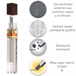 Pentel Super Hi-Polymer Lead  0.3mm  Extra Fine  H  12 Piece/tube  Box of 12 300-H