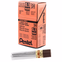 Pentel Super Hi-Polymer Lead  0.3mm  Extra Fine  3H  12 pcs/Tube  Box of 12 (300-3H)
