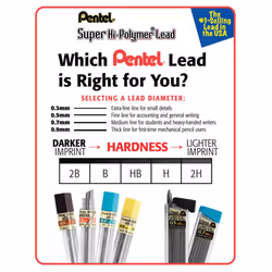 Pentel Super Hi-Polymer Leads  0.5 mm  2B  Tube of 12 Leads