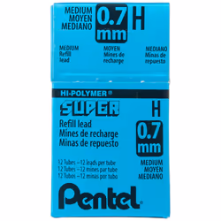 Pentel Super Hi-Polymer Lead Refill  0.7mm Medium  H  12 tubes of Lead (50-H)