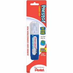 Pentel Presto! Jumbo Correction Pen  Fine Point  Metal Tip  White  12 ml/0.4 fl.oz. 2 Pack (ZL31WBP-K6)