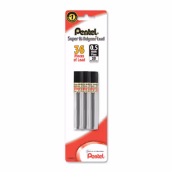 Pentel Super Hi-Polymer Leads  0.5 mm  2B  12 Leads Per Tube  Pack Of 3 Tubes