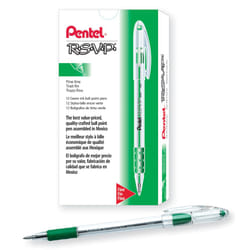 Pentel R.S.V.P. Ballpoint Pen  0.7mm Fine Tip  Green Ink  Box of 12 (BK90-D)