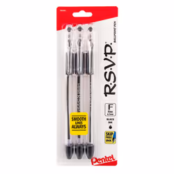 Pentel RSVP Ballpoint Pen  Fine Line  Black Ink  3 Pack BK90BP3A