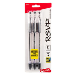 Pentel RSVP Ballpoint Pen  Fine Line  Black Ink  3 Pack BK90BP3A