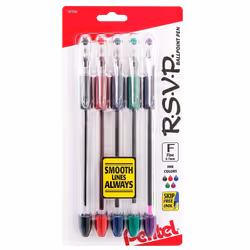 Pentel RSVP Ballpoint Pen  Fine Line  07mm  Assorted Ink  Clear Barrel  5 Pack BK90BP5M