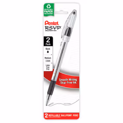 Pentel RSVP Ballpoint Pen Medium Line Black Ink 2 Pack BK91BP2A