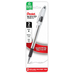 Pentel RSVP Ballpoint Pen  Medium Line  Black Ink  2 Pack BK91BP2A
