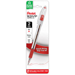 Pentel R.S.V.P. Ballpoint Pen  Medium Line  Red Ink  2/Pack (BK91BP2B)