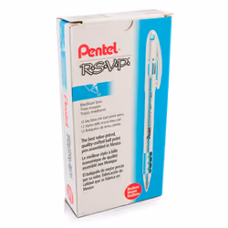 Pentel R.S.V.P. Ballpoint Pen 1.0mm Medium Tip Sky Blue Ink Box of 12 (BK91-S)