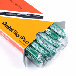 Pentel Sign Pen Fiber-Tipped Pen  Green Ink  Box of 12 (S520-D)