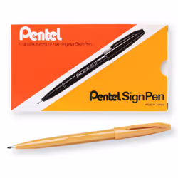 Pentel Sign Pen Fiber-Tipped Pen Yellow Ochre Ink Box of 12 (S520-Y)