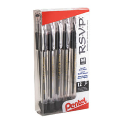 PentelR RSVPR Ballpoint Pens  10 mm  Medium Point  Clear Barrel  Black Ink  Pack Of 12  BK91A