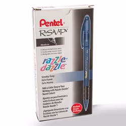 Pentel RSVP Razzle-Dazzle Ballpoint Pen  (1.0mm) Medium Line  Black Barrel  Black Ink  Box of 12 (BK91RDA-A)