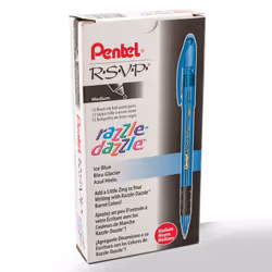 Pentel RSVP Razzle-Dazzle Ballpoint Pen  (1.0mm) Medium Line  Blue Barrel  Black Ink  Box of 12 (BK91RDC-A)