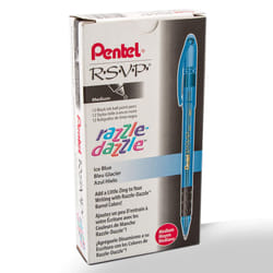 Pentel RSVP Razzle-Dazzle Ballpoint Pen  (1.0mm) Medium Line  Blue Barrel  Black Ink  Box of 12 (BK91RDC-A)