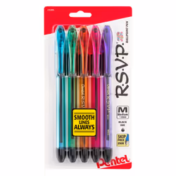 Pentel RSVP Razzle-Dazzle Ballpoint Pen  (1.0mm) Medium Line  Black Ink  Pack of 5 (BK91RDBP5M)