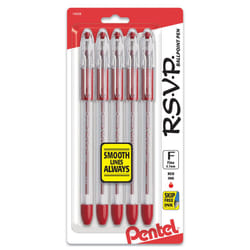 Pentel RSVP Ballpoint Pen  Fine Line  (0.7mm)  Red Ink  Pack of 5 (BK90BP5B)