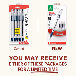 Pentel RSVP Ballpoint Pen  Fine Line  (0.7mm)  Blue Ink  Pack of 5 (BK90BP5C)
