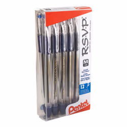 Pentel R.S.V.P. Ballpoint Pens Medium Point 1.0 mm Clear Barrel Blue Ink Pack of 12