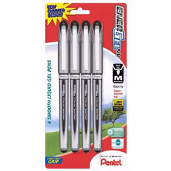 Pentel EnerGel NV Gel Ink Pen (0.7mm) Metal Tip Black Ink 4 Pack (BL27BP4A)