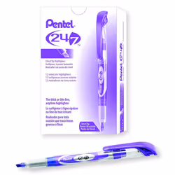 Pentel 24/7 Chisel Tip Liquid Highlighter  Violet Ink  Box of 12 (SL12V)