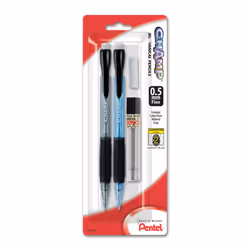 Pentel Champ Automatic Pencil with Lead and 2 Erasers  0.5mm  Assorted Barrels  2 Pack (AL15LEBP2)