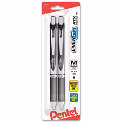 Pentel EnerGel RTX Retractable Liquid Gel Pen  (0.7mm)  Medium Line  Metal Tip  Black Ink  Pack of 2 (BL77BP2A)