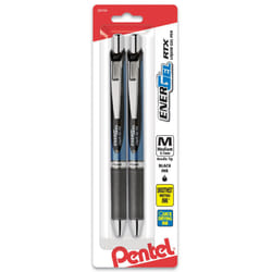 Pentel EnerGel Deluxe RTX Retractable Liquid Gel Pen  0.7mm  Needle Tip  Black Ink  2 pack (BLN77BP2A)