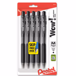 Pentel WOW! Retractable Ballpoint Pens Medium Line Black Ink 5 Pack (BK440BP5A)
