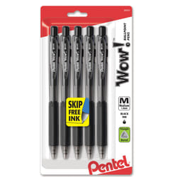 Pentel WOW! Retractable Ballpoint Pens  Medium Line  Black Ink  5 Pack (BK440BP5A)