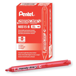 Pentel Handy-line S Retractable and Refillable Permanent Marker  Red Barrel  Red Ink  Box of 12 NXS15-B