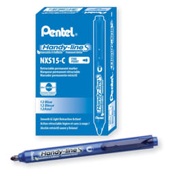 Pentel Handy-line S Retractable and Refillable Permanent Marker  Chisel Tip  Blue Barrel  Blue Ink  Box of 12 (NXS15-C)