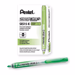Pentel Handy-Line S Retractable and Refillable Chisel Tip Highlighter Light Green Ink Box of 12 (SXS15-K)
