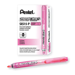 Pentel HandyLine S Retractable and Refillable Chisel Tip Highlighter  Pink Ink  Box of 12 (SXS15P)