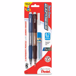 Pentel Twist-Erase Express Automatic Pencil with Lead and Eraser  0.7mm  Assorted Barrels  2 Pack (QE417LEBP2)