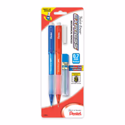 Pentel Twist-Erase Express Automatic Pencil with Lead and Eraser  0.7mm  Assorted Barrels  2 Pack (QE417LEBP2)