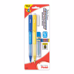 Pentel Twist-Erase Express Automatic Pencil with Lead and Eraser  0.7mm  Assorted Barrels  2 Pack (QE417LEBP2)