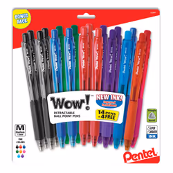 Pentel WOW! Retractable Ballpoint Pens  Medium Line  Assorted Ink Colors  18-Pack (BK440BP18M)