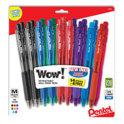 Pentel WOW! Retractable Ballpoint Pens  Medium Line  Assorted Ink Colors  18-Pack (BK440BP18M)