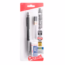 Pentel GraphGear 500 Mechanical Drafting Pencil (0.5mm) Fine Line Refill Lead and Mini Eraser (PG525LEBP)